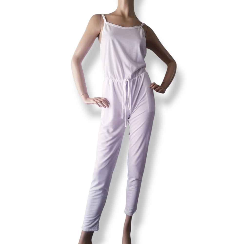 Cleo Knit White Jumpsuit With Waist Ties And Pockets Size Small